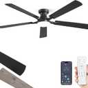 ZMISHIBO 60 Inch Ceiling Fan with Light, App&Remote Control, Flush Mount Low Profile, Dimmable 20W LED Light, Quiet Reversible Motor for Bedroom, Living Room, Apartment, Black