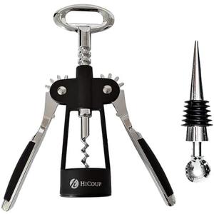 HiCoup Corkscrew Wine Opener - Ergonomic, Double Winged Beer and Wine Bottle Openers - Easy to Use, Stainless-Steel Corkscrews with Stopper & Gift Box - Kitchen Accessories - Matte Black