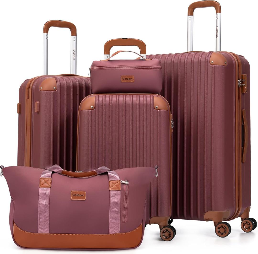 Cosbarn Luggage Sets, Lightweight Durable Hardshell, 5 piece Suitcase Sets
Suitcase set with 360° Spinner Wheels, TSA-approved Lock, Checked Family Travel, 20/24/28 Inch,duffel, toiletry bags