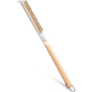 21 Inch Pizza Oven Brush with Scraper, Brass Bristles, Copper Wire Pizza Stone Cleaning Brush for BBQ Grill Cleaning, Outdoor Oven Accessories