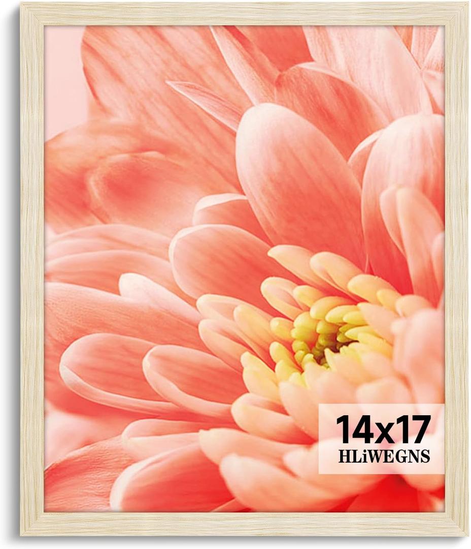 HLiWEGNS Oak 14x17 Frame - Single Frame - Rustic Woodgrain 14 x 17 Poster Frame with Plexiglass for Wall Gallery Display, 14x17 Picture Frame for Puzzles, Artwork, Photos and Posters