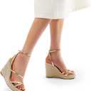 DREAM PAIRS Strappy Espadrille Platform Wedge Sandals for Women Dressy Summer, Comfortable Open Toe Sandals with Cushioned Insole and Ankle Strap Buckle, Size 9.5, Gold