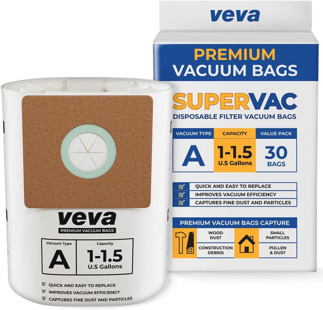 1-1.5 Gallon Filter Bags for Shop Vac Vacuum - 30 Pack - Type A 90667, Compatible with ShopVac Vacuum and 1 Gallon Micro Vacs