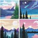 ARTMYRUI 4 Pack Diamond Painting Kits,Small Diamond Art Kits for Adults & Kids,5D Moon Mountain Lake Landscape Diamond Art Kits,DIY Diamond Dots Big Gem Crafts for Home Wall Decor Gifts 6x6Inch.