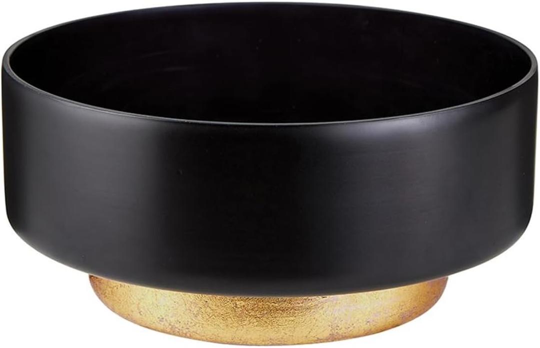 47th & Main Modern Decorative Glass Bowl Home Dcor for Table, 8" Dia x 3.75" H, Black/Gold