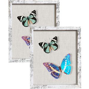 2 Packs 8x10 Shadow Box Frame with Linen Back - Sturdy Rustic Memory Display Case of Flower, Pictures, Medals and More, Distressed White