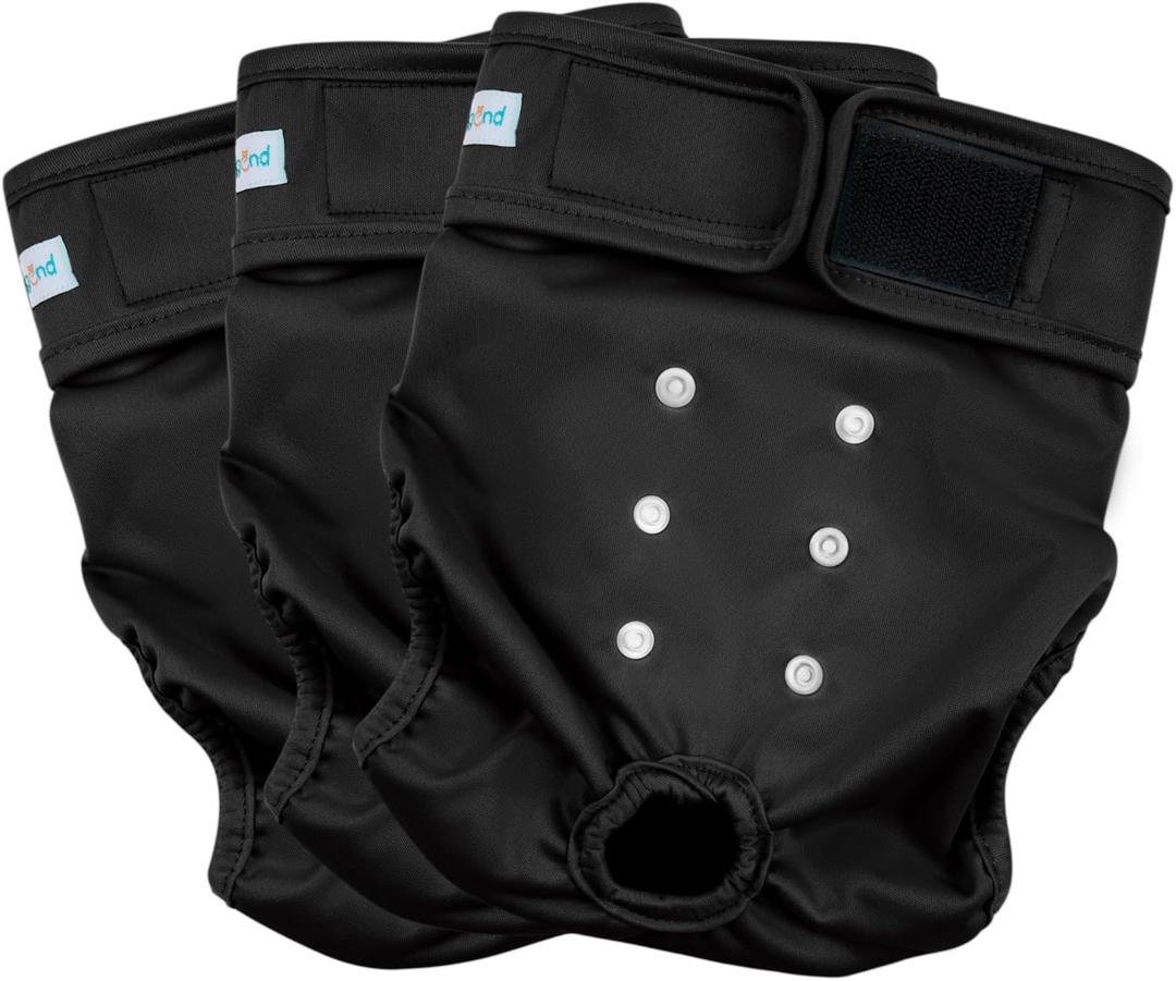 Paw Legend Washable Reusable Female Dog Period Diapers for Heat Doggie Puppy Diapers for Female Dogs (3 Pack, Large) (Large (17.5''-27'' Waist), Black (Black Lining))
