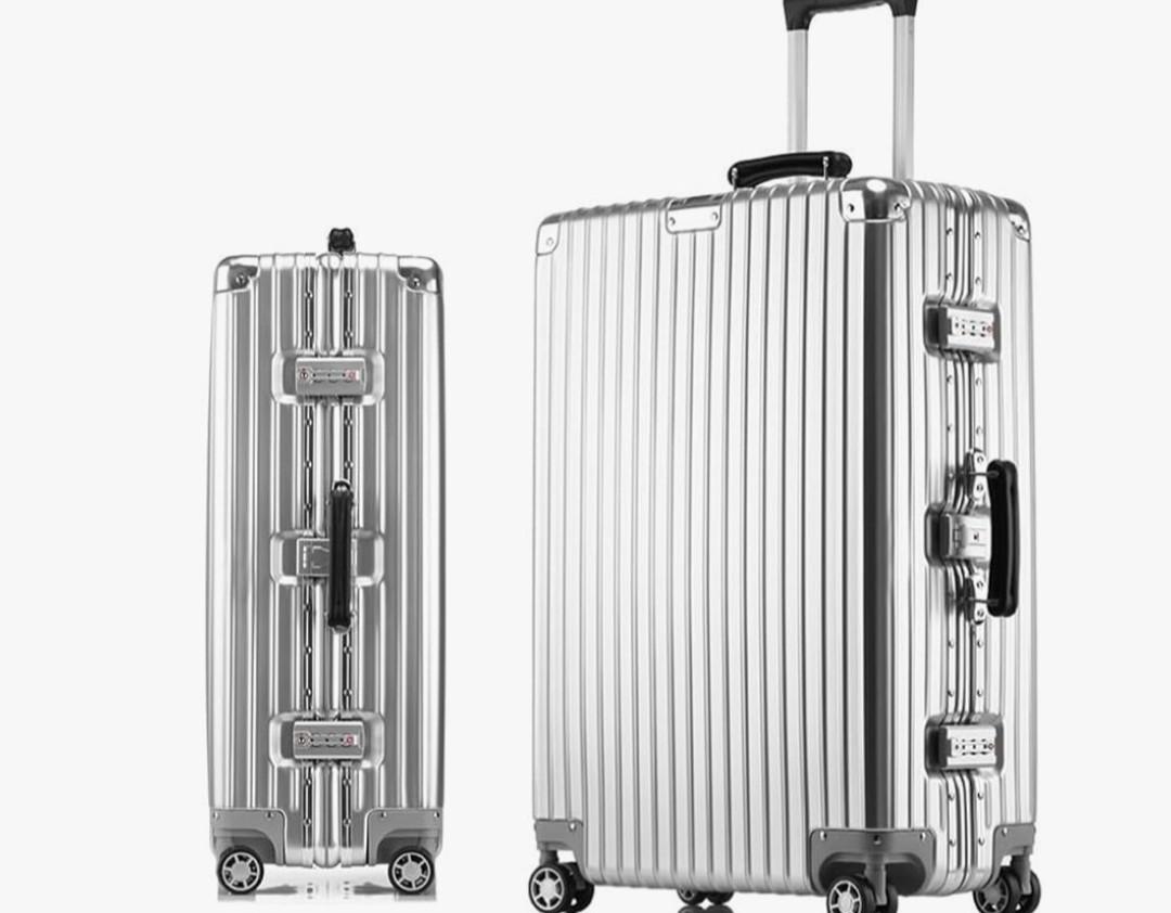 DOMINOX All Aluminum Carry On Luggage Hard Shell Luggage Aluminum Suitcase for Travel Zipperless Luggage Checked Luggage with Silent 360° Spinner Wheels 50x31x73CM . (Vertical Grain Style, Sliver)