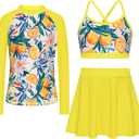 Girls Swimsuit Long Sleeve Swim Shirt 3 Piece Rash Guard for Girls Bathing Suit with Boyshorts