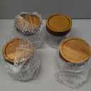 Glass Jars with Wood Lid 15 Oz 4 Pack, 3.44 MM Thick Glass Containers Mason Jars for Kitchen Storage with Screw Top