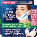 STYLIA V Line Lifting Collagen Face Mask - Lift, Firm & Contour Jawline - Double Chin Strap with Hyaluronic Acid & Aloe Vera - Hydrating Neck & Face Tightening Mask - Chin Strap for Sleeping - 20PC