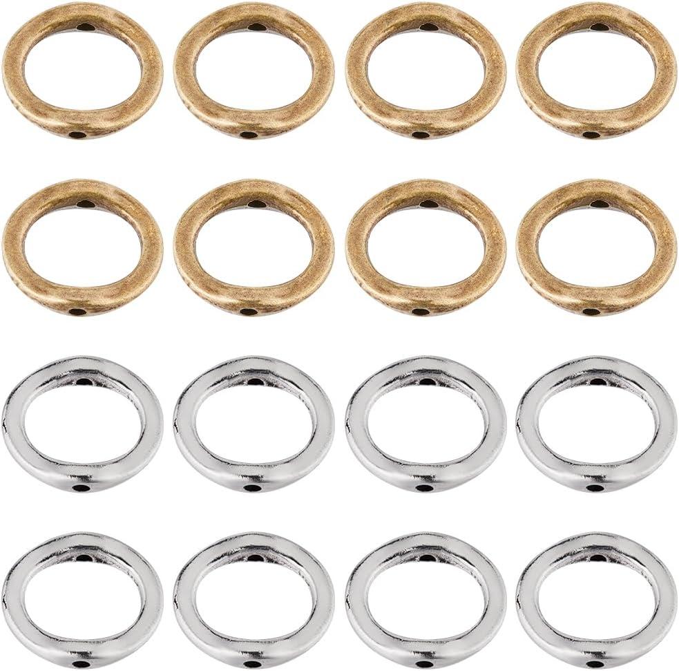 SUNNYCLUE 1 BOX 100PCS 15mm Alloy Round Bead Frames Beads Connector Metal Silver Bronze Circle Link Ring Bezel Hollow Frame Spacer Bead Bulk for Jewellery Making Beading Accessories Diy Earrings Craft