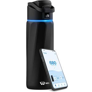 Boost Smart Water Bottle with Reminder to Drink, 24oz BPA-Free Stainless Steel Vacuum Insulated Bottle, Wide Mouth Water Tracker with APP, Ideal for Gift (Ebony)