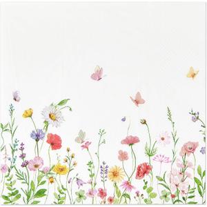 Crisky 100 Pcs Wildflower Floral Luncheon Disposable Napkins for Wedding/Engagement/Bridal Shower/Baby Shower/Anniversary Party Decoration, 3-Ply