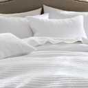 WDCOZY 100% Cotton Queen Size Quilt Set - White Striped Pick Stitch Soft Lightweight Bedspread, Textured Like Linen, Farmhouse Country Rustic Coverlet, Shabby Chic Gauze Bedding, 3 Pieces