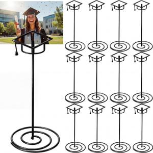 12 Pcs Graduation Cap Photo Holder Centerpieces for Table - 8.7 Inch Black Wire Table Number Stands & Picture Display Clips - Class of 2026 Grad Party Supplies Decorations