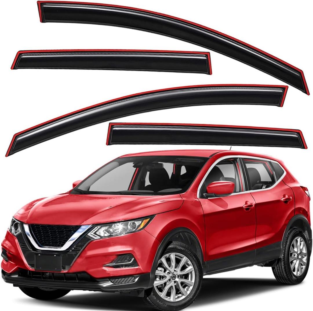 Lightronic Extra Durable Clip-on in-Channel Auto Vent Window Visor, Fits 2017-2022 Nissan Rogue Sport, UV Protection Rain Guard, Original Wind Deflector, No-Drill Easy Install, Dark Smoke, 4-Pcs