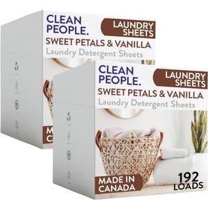 Clean People Laundry Detergent Sheets- Recyclable Packaging, Hypoallergenic, Stain Fighting, Works with All Machines including HE (384 Count, Sweet Petals)