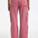 Cargo Pants for Women Low Rise Drawstring Waist 7 Pockets Hiking Work Wide Leg Pants with Zipper Button Closure (Small, Pink)