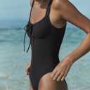LASLULU Women One Piece Swimsuit Cutout Tie Push Up Bathing Suit Slimming Sexy Swim Suits with Padded Adjustable Straps (Black, M)