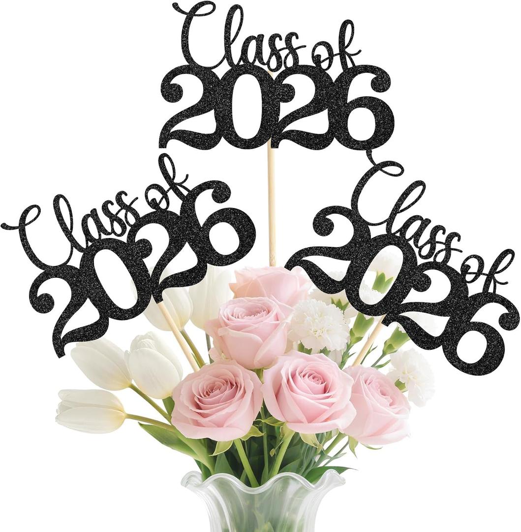 2 x Class of 2026 Decorations, 20Pcs Black Double-Sided Graduation Centerpieces for Tables 2026, Graduation Table Decorations with Sticks & Glue Dots