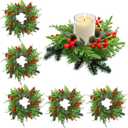 Christmas Candle Rings Set of 6, Xmas Wreath for Table Centerpiece, 11.8 inch Artificial Candle Wreath Holder for Christmas Decor, Holiday Wedding, Home, Kitchen, Indoor Centerpiece