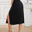 Gardenwed Womens Midi Casual Skirt High Waisted Pleated Flowy A Line Elastic Swing Skirts with Side Slit (S)