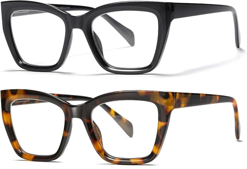 2 Pack Retro Oversized Reading Glasses for Women Men, Blue Light Blocking Computer Readers Stylish Spring hinge, Magnification Strength: 1.50 x