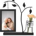 Afuly 4x6 Picture Frame Black with Metal Stand Glass Vase, Double Sided Glass Photo Frames, Wood Picture Frames Desk Modern Home Decor Anniversary wedding Gift for Couple Grandma Mom