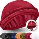 Silk Satin Lined Halo Turban Head Wrap Pre-Tied Skull Cap for Men and Women Sleeping Bonnet Hair Cover Chemo Hair Loss Hat (Red, XL)