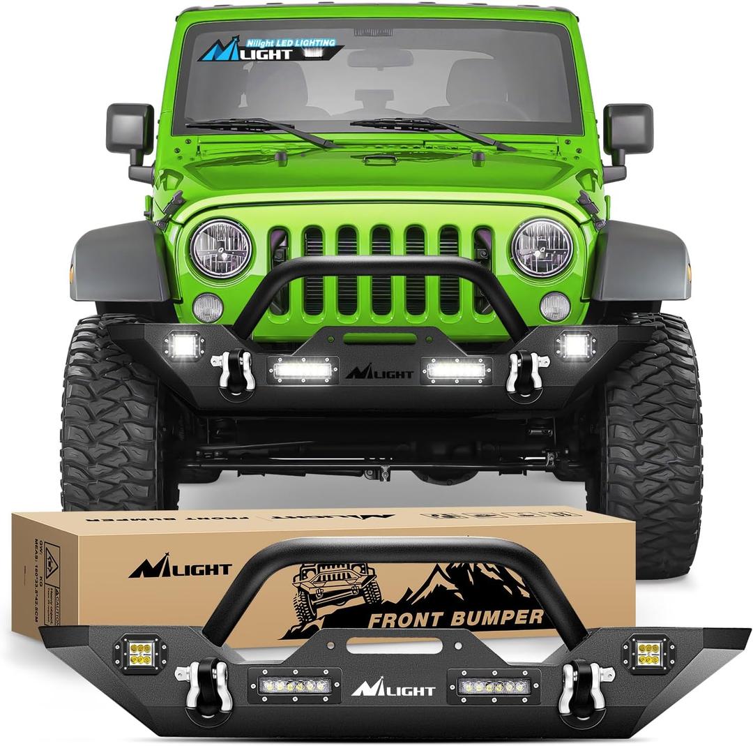 Nilight Front Bumper Compatible for 2007 2008 2009 2010 2011 2012 2013 2014 2015 2016 2017 2018 Jeep Wrangler JK/JKU Rock Crawler Winch Plate