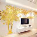 Family Tree Wall Decor Decals - DIY 3D Tree of Life Wall Art Large Decal Stickers Silver Decor Living Room Mural for Bedroom Hallway Home TV Background (Gold Left,L-118X60in)