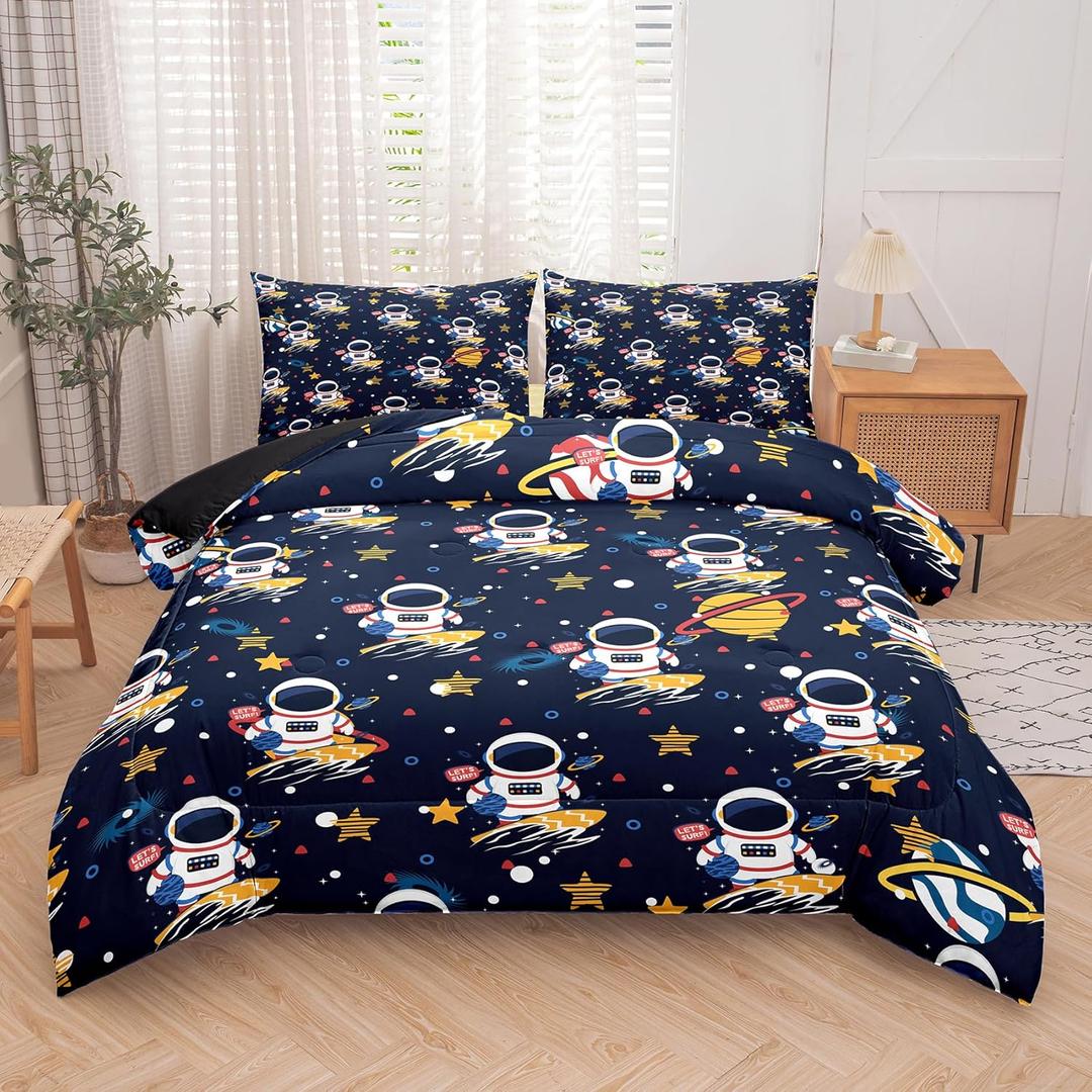 Tailor Shop Space Boys Comforter Sets Full Size,Space Bedding Sets for Boys Kids Galaxy Comforter Teens with 1 Pillowcase (Yh-planet 7)