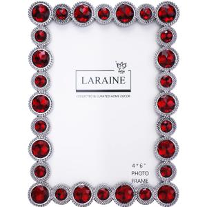 LARAINE Picture Photo Frame 4x6 Rhinestones Metal High Definition Glass Display Pictures for Tabletop Crystal Home Decorative Holiday Gift (Red, 4x6)