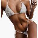 YAUASOPA Sexy Handmade Sequins 2PCS Bikini Set Tankini Sexy Bra Swimsuit Lace Top Praty Swimwear.S