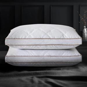 UNIKOME Goose Feathers and Down Pillow, Hotel Collection Gusseted Bed Pillows for Sleeping, 100% Cotton Pillow Cover, Standard Size, Set of 2 (Standard (Pack of 2), B-gusseted)