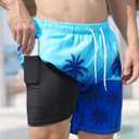 MaciRept Mens Swim Trunks Bathing Suits Swimwear Swimming Board Shorts with Compression Liner Quick Dry Beach Swimsuit (Blue, L)