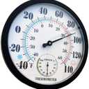 Indoor Outdoor Thermometer Large Wall Thermometer-Hygrometer Waterproof Does not Require Battery (Black) (10 Inch)