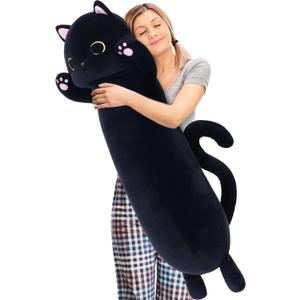 MaoGoLan Long Cat Body Pillow for Kids, 44'' Big Kitten Plush for Adults, Big Black Cat Stuffed Animal for Girl, Large Kitten Plush Throw Pillow for Valentines Birthday Gift, Baby Shower Decor
