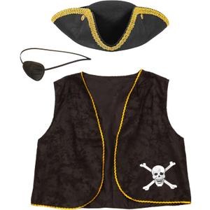 Tigerdoe Pirate Costume For Adults - Pirate Toys and Accessories - Dress Up Clothes - 3 Piece Set (Hat, Eye Patch and Vest) (Black)