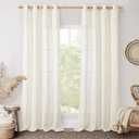 LAMIT Living Room Linen Curtains 95 Inch for Bedroom, Bronze Grommet Linen Textured Sheer Curtains Light Filtering Burlap Panels for Farmhouse, 2 Panels, 52 x 95 Inch, Cream