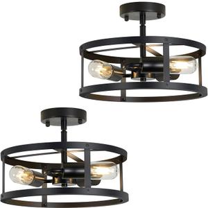 Black Semi Flush Mount Ceiling 3-Light Hallway Light Fixtures Ceiling Mount for Farmhouse,Kitchen,Hall (2 Pack) (Semi Ceiling Light Fixture)