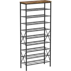 10-Tier Tall Shoe Rack, Large Capacity Shoe Shelf Holds40-45 Pairs, Shoe Shelf for Entryway, Hallway, Living Room, Rustic Brown (27.8" x 10.8" x 65.7")