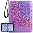 4-Pocket Trading Card Binder with 50 Sleeves, Fits Up to 400 Cards, Unique Shimmering Glitter PU Leather Cover, Refillable 3-Ring Zipper Card Collector Album for TCG, Sports Cards - [Sparkly Purple]