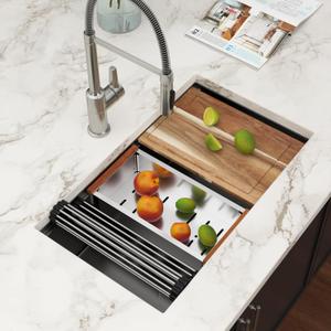 Black Undermount Kitchen Sink 30 Inch Stainless Steel Workstation Kitchen Sinks Single Bowl Gunmetal Black 16 Gague T304 Handmade Large Deep Sinks Basin 30"x19"x9"