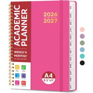 Planner 2026-2027 for Women & Men, Academic Monthly and Weekly Calendar Planner, Jul 2026 - Jun 2027, A4 (8.5" x 11"), Teacher Student Planning Book with Tabs, Ideal for Office School Supplies - Berry Pink