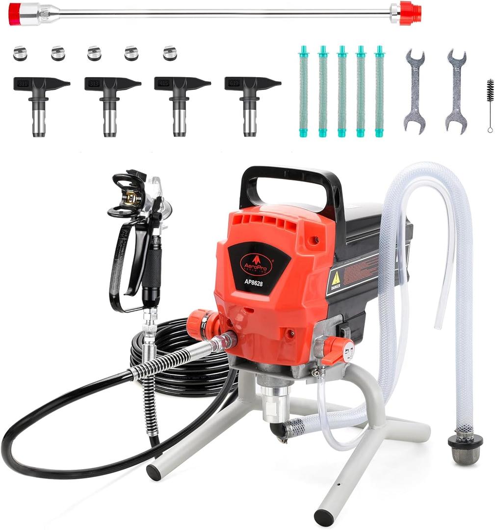 AEROPRO Tools Airless Paint Sprayer, 950W 0.52GPM 3300PSI High Efficiency Airless Sprayer with Tip Extension & Tip Sets, Indoor Paint Sprayer for Walls, Home Interior, House Painting, DIY Projects