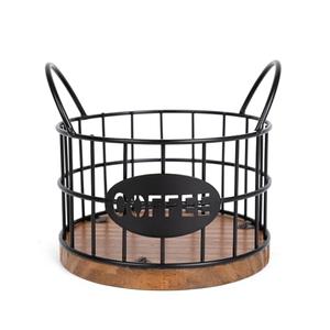 Fving Coffee Pods Holder for Countertop, K Cup Holder Organizer, Sturdy Kcup Storage Basket with Wooden Base, Pods Container for Kitchen Bar Counter Office Desktop (Black)