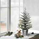Puleo International Pre-Lit 2' Flocked Table Top Artificial Christmas Tree with 35 Lights in Metal Pot, Green