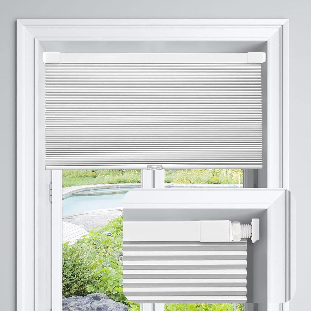 LazBlinds Cordless Cellular Shades, No Tools No Drill Blackout Honeycomb Shades Pleated Blinds for Windows, 37" W x 64" H, Silver White (37'' W x 64'' H, Blackout-silver White)